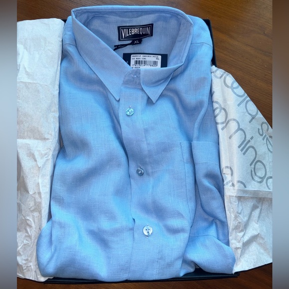 Men’s Vilebrequin Blue Linen Button Down Shirt XL NWT - Picture 4 of 7